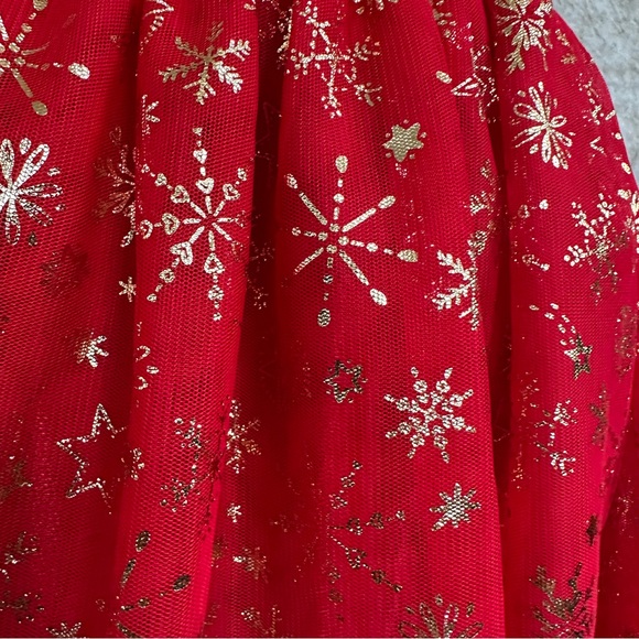 Holiday time girls red tulle skirt with gold snowflakes - Picture 4 of 7